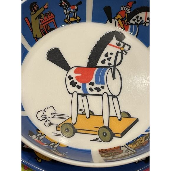 Vintage Ornamin Horse Melamine Bowl & Plate Kids story folk gold Scandinavian - Picture 4 of 5